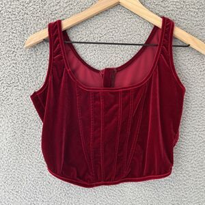 Velvet Crop Tank Top Womens Large Red Corset Style Full Zip Vamp Goth Baddie Y2K